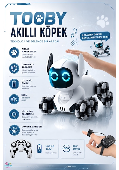 Uzaktan Kumandalı Bilek Kontrollü 8 Tekerli Akrobat Tooby Oyuncak Robot Köpek Araba 26 Cm. Tooby Gri
