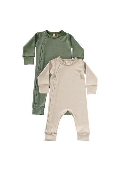 Tinylamb Zeze Unisex 2 Parça Organik Pamuk Bebek Ve Çoçuk Tulumu 2'li Takım Haki-bej
