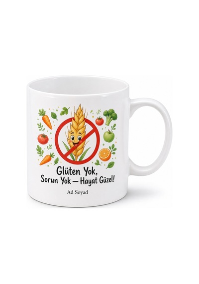 Glütensiz Yaşam Esprili Sağlıklı Beslenme Kupası Komik Hediye Bardak Beyaz / Çok Renkli
