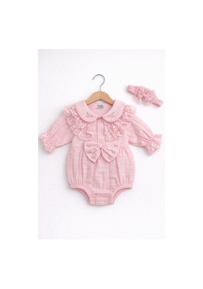 Kardeşler Bebe Müslin Body & Zıbın Dantel Detay Pembe
