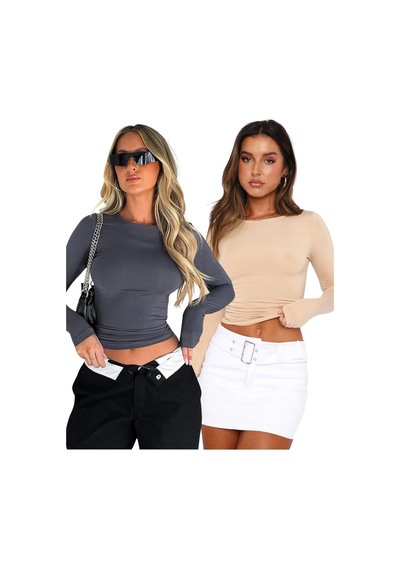 Seeh Füme/bej Bisiklet Yaka Basic Uzun Kollu Body Sh142 Gri - Bej