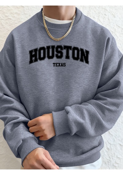 Startmore Startmorehouston Texas Sanat Mektup Baskı Erkek Sonbahar Sıcak Tişörtü Rahat Moda Kapşonlu Spor Uzun K Gri