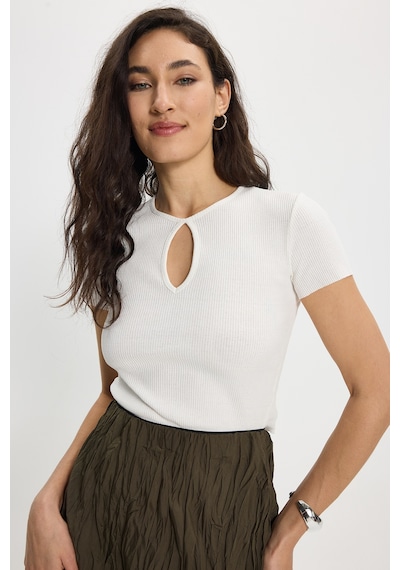 Tudors Kadın Slim Fit Dar Kesim %100 Pamuk Bisiklet Yaka Kısa Kol Ekru Crop-50376