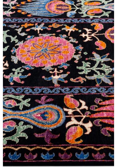 Vintage Makine Halısı Yıkanabilir Kaymaz Taban Siyah Şönil Salon Halısı 1114 Çok Renkli