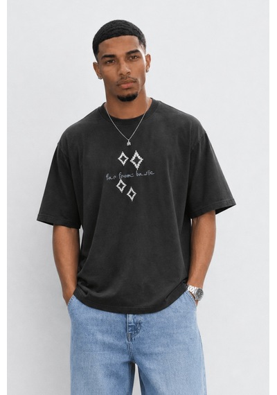 Respire Erkek Ffb Nakış Detaylı Oversize T-shirt Siyah