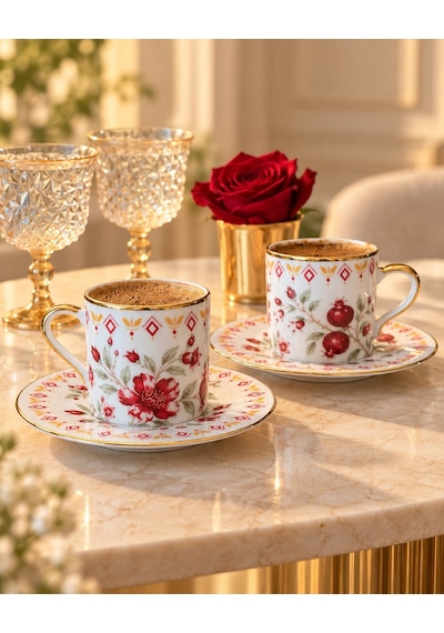 2 Kişilik Porselen Blessing Kahve Fincanı Takımı-8013 Çok Renkli