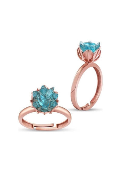 Gümüş Rose Mavi Lotus Çiçeği Yüzük Gümüş