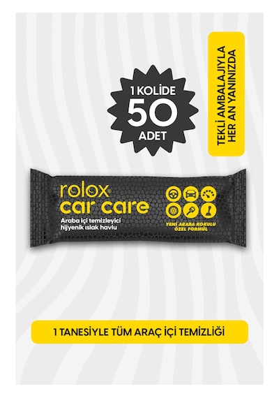 Rolox Car Care -50 Paket - Araba Içi Temizleyici Hijyenik Islak Havlu