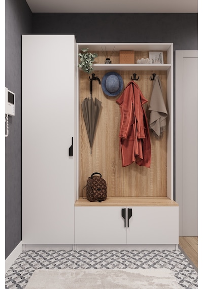 Asra Trend Vestiyer & Portmanto V-01 %100 MDF Askılı Çok Raflı Ayakkabılık Sonoma - Beyaz Asra Trend Vestiyer & Portmanto V-01 %100 MDF Askılı Çok Raflı Ayakkabılık Sonoma - Beyaz