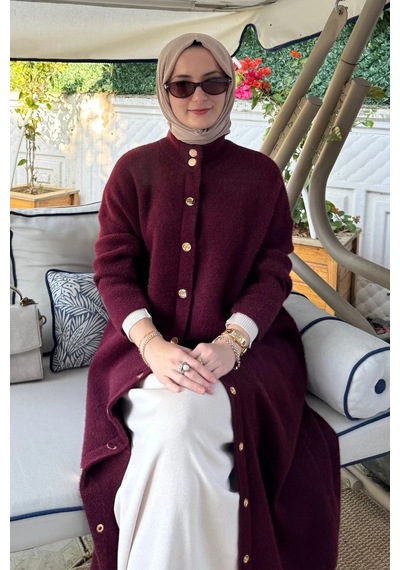 Rabia Şamlı Yakut Angora Triko Kap Bordo Normal