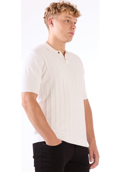 Dufy Beyaz Polo Düğmeli Kısa Kollu Düz Renk Fitilli Slim Fit Erkek Triko Beyaz