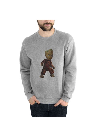 Groot Baskılı Gri Erkek Örme Sweatshirt (528469069)