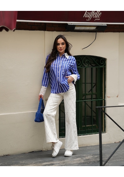 Loısy Kadın Kol Ve Yaka Vintage Detaylı Gömlek Indigo