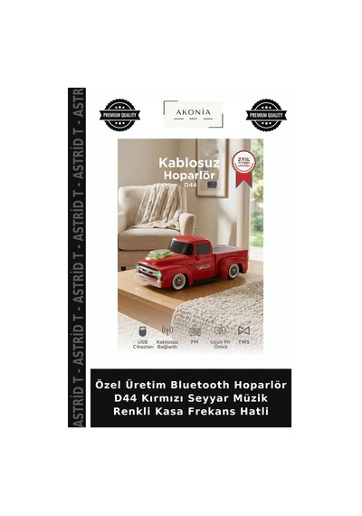 Özel Üretim Bluetooth Hoparlör D44 Kırmızı Seyyar Müzik Renkli Kasa Frekans Hatli