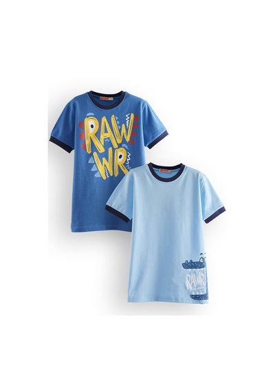 Denokids Rawr Erkek Çocuk 2'li T-shirt Takım Renkli Çok Renkli