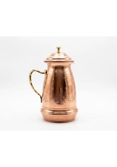 Aura Copper Klasik Kapaklı Ağır El İşlemeli Bakır Sürahi 2,5 L 1,2 Mm İçi Kalaylı