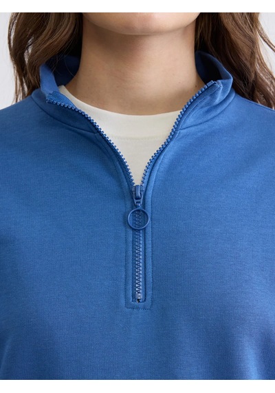 Lc Waikiki Mavi Dik Yaka Kadın Sweatshirt Tunik