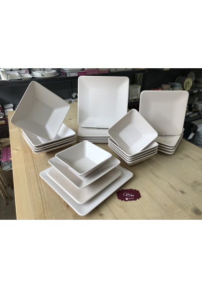 Keramika Mat Krem Kare 24 Parça 6 Kişilik Yemek Takımı