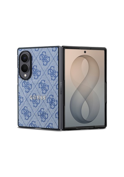 Samsung Uyumlu Galaxy Z Fold 8 Kılıf Guess Lisanslı M-safe Şarj Özellikli Pu Deri 4g Desenli Yazı Logolu Kapak Mavi
