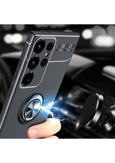 Samsung Galaxy Uyumlu S23 Ultra Kılıf Yüzüklü Magnetli Ravel Case Kapak