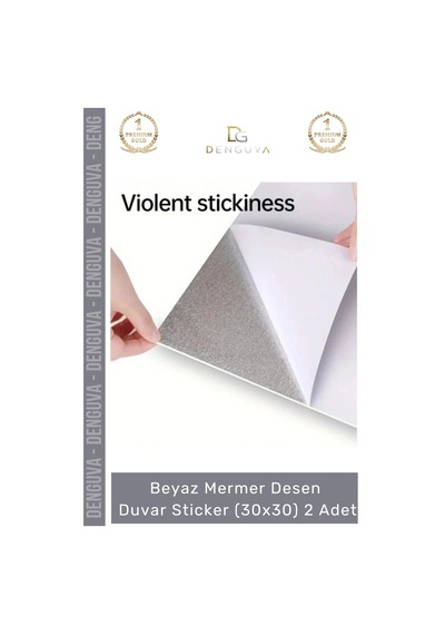 Sticker Isıya Dayanıklı Su Geçirmez Mutfak Banyo Sticker Yapışkanlı Beyaz Mermer Deseni 30x30cm - 2 Çok Renkli