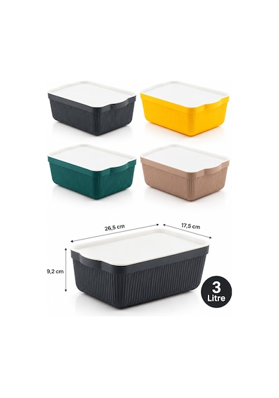 Porsima 4515 Mix Still Box 4'lü Kapaklı Saklama Kabı Seti 3 Litre Çok Amaçlı Renkli Kiler, Buzdolabı Ve Dolap İçi Organizer Kutusu Çok Renkli