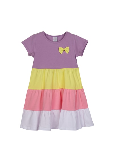 Lovetti Lila + Beyaz Kız Çocuk Kısa Kol Fiyonklu Renkli Kat Kat Elbise 9242W098 Lila - Beyaz