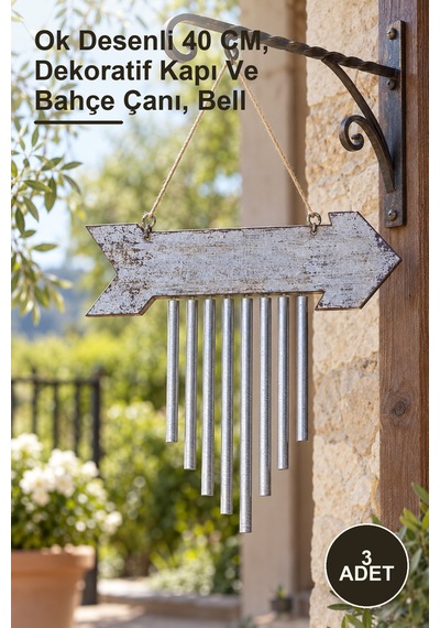 3 Adet Metal Çan Ok Desenli 40 Cm, Dekoratif Kapı Ve Bahçe Çanı, Bell