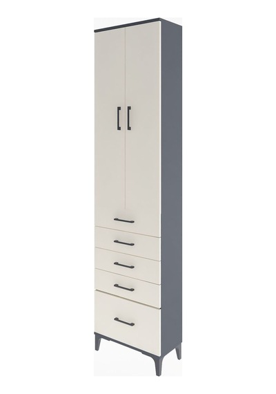 Arges Dolap 4 Raflı 5 Çekmeceli 2 Kapaklı 60x30x243 Antrasit-aytaşı Antrasit