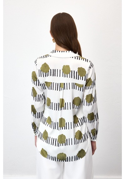 Sateen Desenli Klasik Gömlek - Haki-137020 haki
