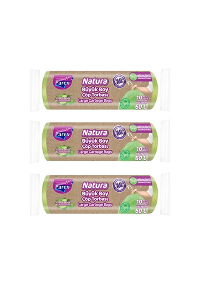 Natura Büzgülü 10'lu Çöp Torbası Büyük Boy 65 X 70 Cm Üçlü Paket