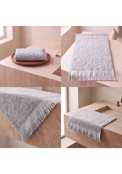 Botti Home %100 Pamuk Jakarlı El Ve Yüz Havlusu Seti 50 X 90 Cm Çeyizlik Saçaklı Havlu Gri