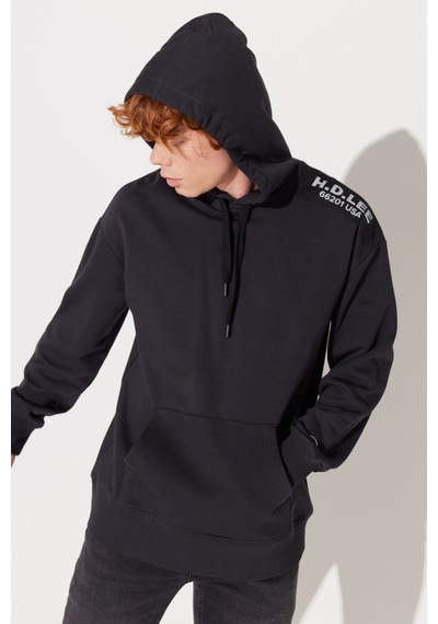 Lee Loose Fit Rahat Kesim Kapüşonlu İçi Polarlı Sırt Baskılı Antrasit Sweatshirt L232275003 Antrasit