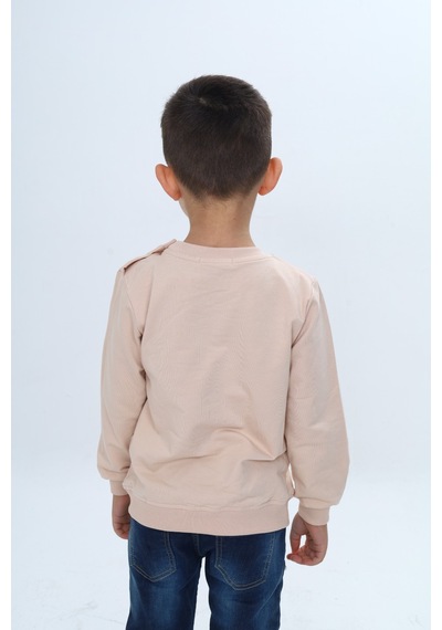 Toontoy Kids Toontoy Erkek Çocuk Çıtçıtlı Köpek Balığı Baskılı Sweatshirt Bej