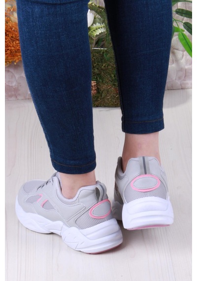 Fort 2107 Lmb Rahat Hafif Kalın Taban Sneaker Kadın Spor Ayakkabı Gri