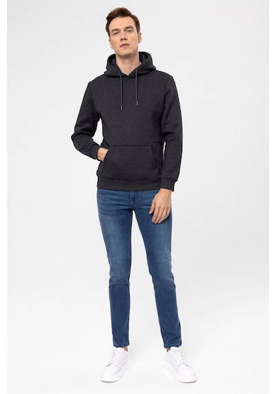 Süvari Oversize Geniş Kesim Pamuklu Yumuşak Dokulu Içi Polarlı Basic Kapüşonlu Sweatshirt Antrasit S08
