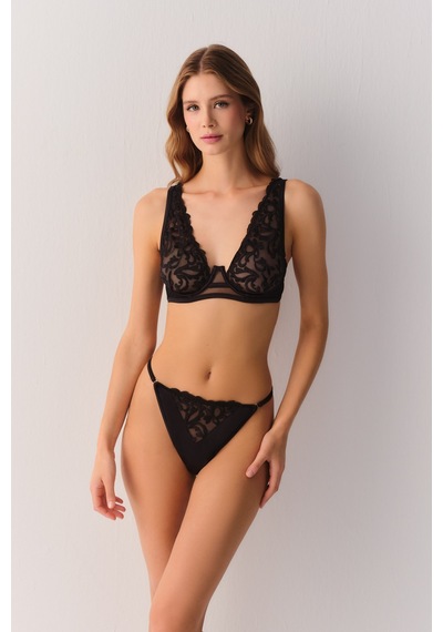Suwen Flower Glam Dantelli String Külot St6007602g012 Siyah
