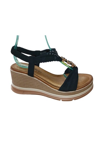 De Scario De Scarıo 1067 Kadın Taşlı Dolgu Taban Günlük Comfort Sandalet Siyah
