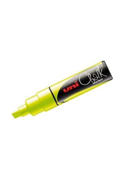Uni Chalk Marker Wet Wipe Kesik Uçlu Tebeşir Kalemi Fosforlu Sarı