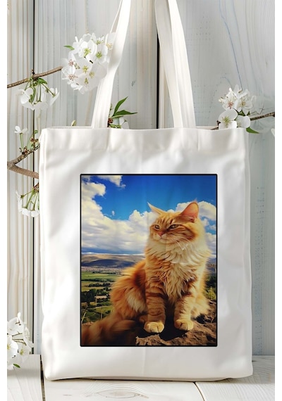 Art Hediye Maine Coon Kedi Baskılı Omuz Çanta Kişiye Özel Model 9 Çok Renkli