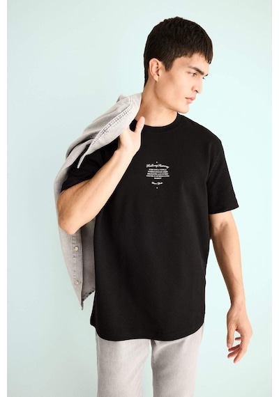 Defacto Regular Fit Bisiklet Yaka Baskılı Kısa Kollu Tişört F3475ax25aubk81 Siyah