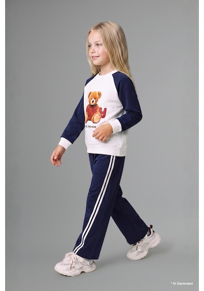 Defacto %100 Pamuk Regular Fit Ayıcıklı Uzun Kollu Üst Lastikli Paça Alt 2li Takım Kız Bebek I3661a526aunv247 Lacivert-nv247