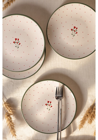 Keramika Red Bloom Pasta Tabağı 20 Cm 4 Adet 23974 Çok Renkli