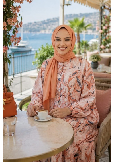 Hb Harma Time Butik Kadın Düğmeli Modal Kumaş Desenli Kırmızı Elbise Kırmızı Kırmızı