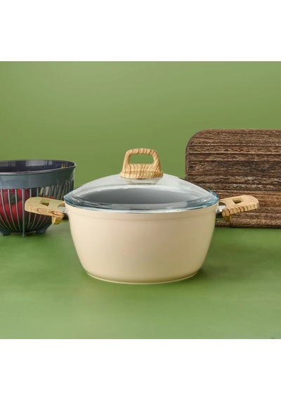 Hisar Seramik Derin Tencere - Beyaz / Kahverengi - 24 Cm