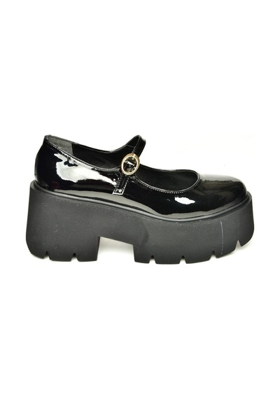 Fox Shoes U272906708 Siyah Rugan Dolgu Tabanlı Kadın Ayakkabı Siyah-rugan