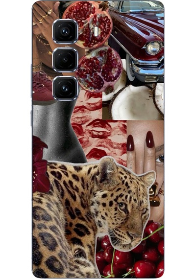Infinix Hot 50 Pro Plus Uyumlu Leopar Kırmızı Vibes Baskılı Silikon Kılıf Renkli