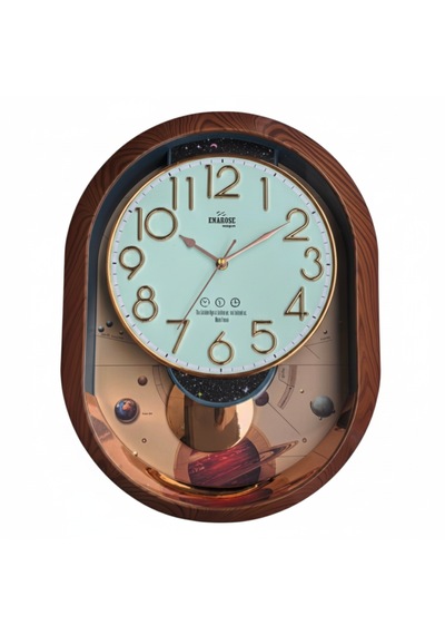 Enarose A5762280 Sarkaçlı Ve 3d Kabartma Rakamlı Duvar Saati 47x36 Cm Kahverengi