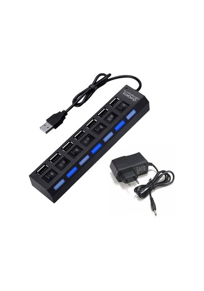 7 Port Usb Hub Çoklayıcı Çoğaltıcı Onoff Düğmeli Işıklı Adaptörlü (491032895)