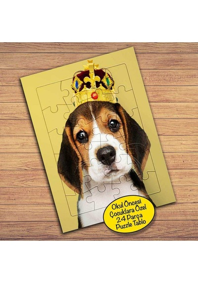 Sevimli Kral Köpek Çocuklara Özel Puzzle Yapboz Tablo-74783